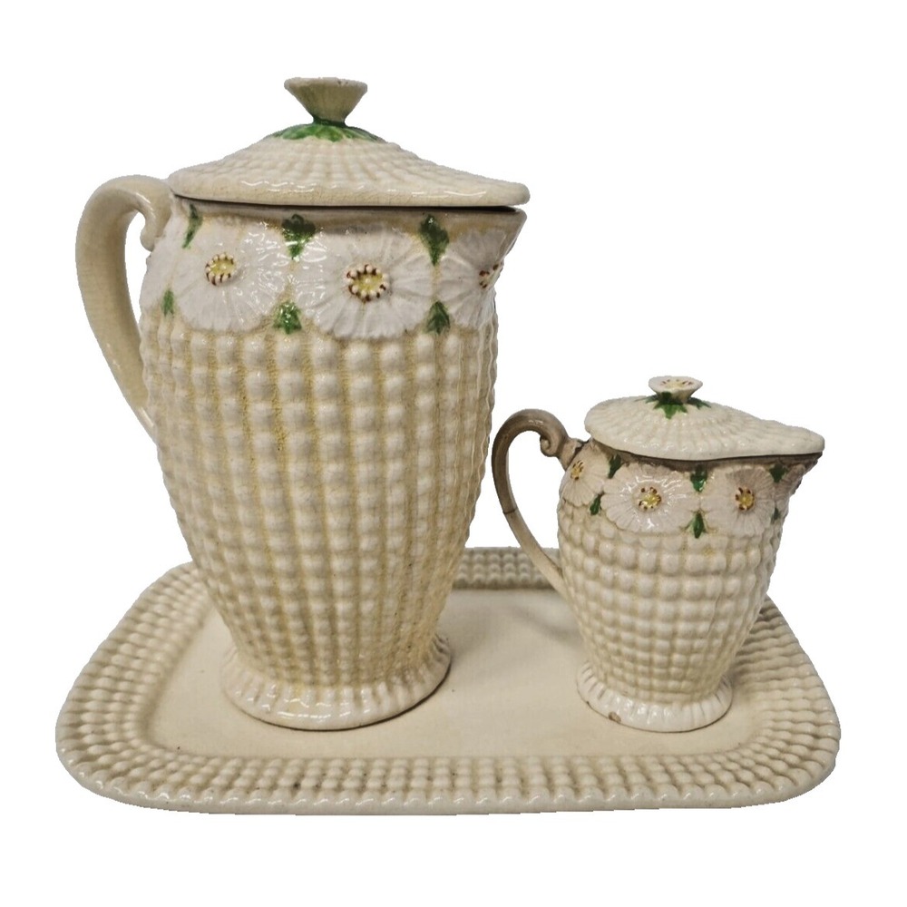 Antique Vintage 1920s Maruhon Ware Japan Ceramic Hobnail Floral Pitcher Tray Set